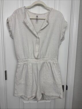 Lou & Grey Cream Cotton Gauze Romper with Elastic Waist
